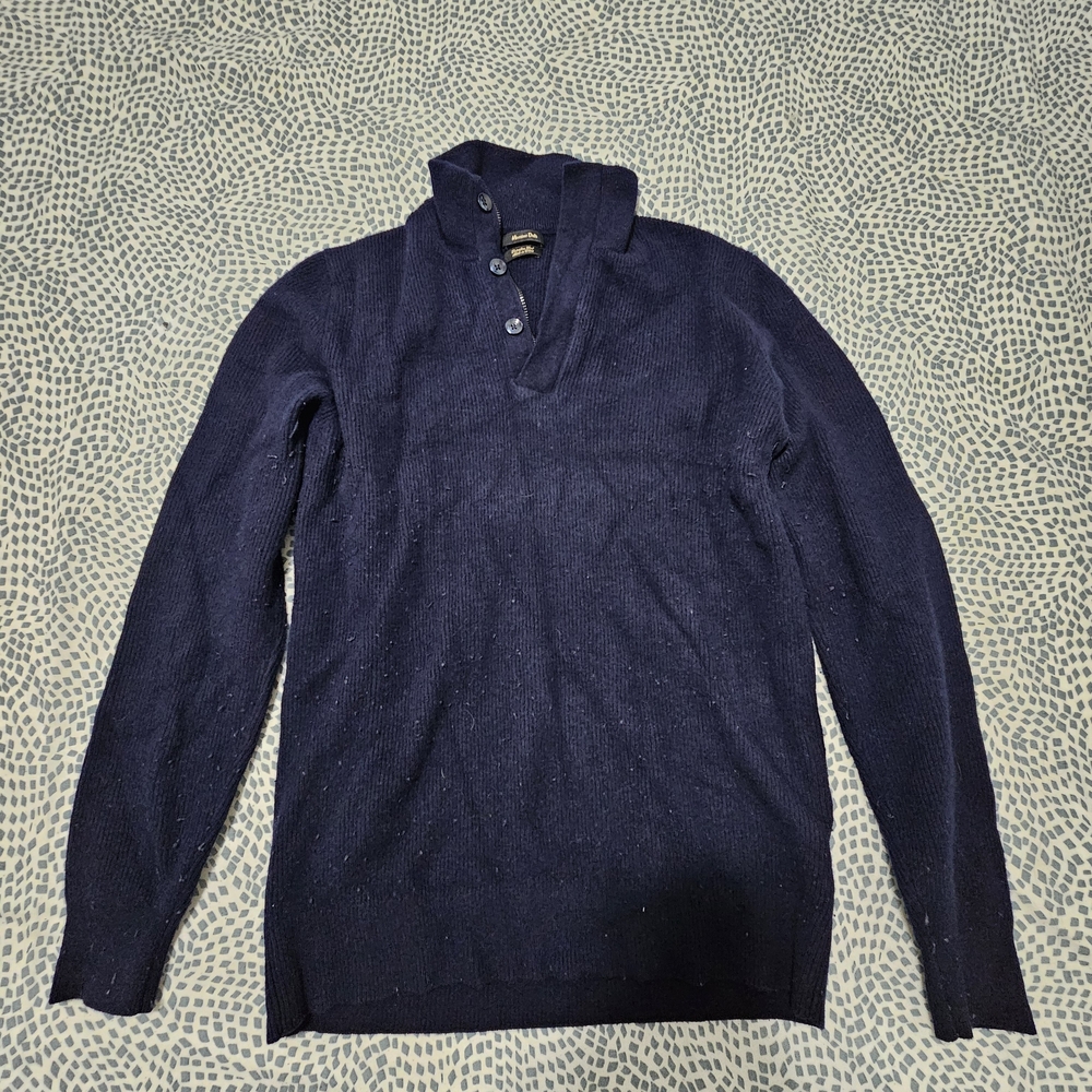 Massimo Dutti Men's Navy Button-Up Sweater
